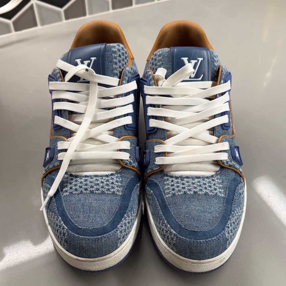 Louis Vuitton Blue Denim Sneakers with White Laces